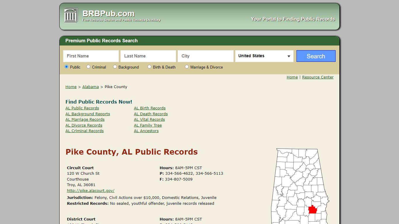 Pike County Public Records | Search Alabama Government Databases - BRB Pub